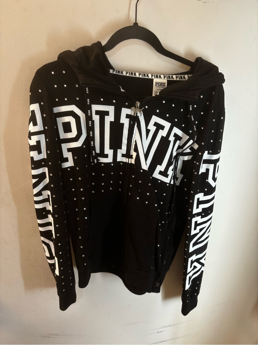 Victoria's Secret PINK Black Studded Zip-Up Hoodie